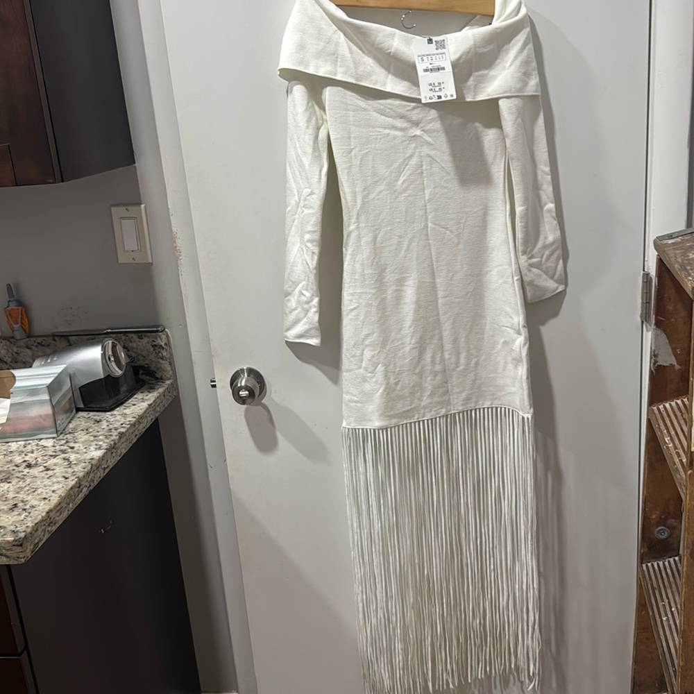Zara FRINGED STRETCH KNIT DRESS